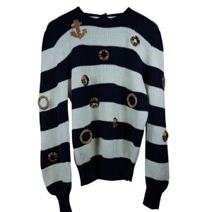 Bonnie Boerer Medium Vintage Nautical Striped Sweater gold-toned Charms